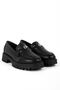 Wopyt Women's Gold Buckle Detailed Thick Sole Loafer Shoes-Black - 8