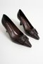Valora Brown Pointed Toe Women's Patent Leather Buckle Detail Thin Heeled Classic Shoes (7cm)
