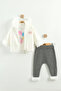 Girl baby printed sweatshirt, pants and jacket 3-piece set (9-12-18 months) - 2
