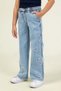 Girl's Jeans with Heart-Patterned Leg Details. Comfortable Fit, Ideal for Everyday Combinations.
