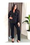 Women's Black Plus Size Jacket Collar Stone Detailed Long Sleeve Evening Dress Two Piece Set - 3