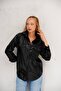 Women's Oversize Double Pocket Snap Leather Shirt Jacket - 2