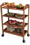 FFD Bamboo Kitchen Trolley Cart - Wooden Utility Serving Cart with Storage Shelves, Wine & Tea - 4