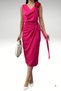 Women's Evening Dress with Rose Detail on the Shoulder - Jacquard Woven Satin Fabric Degaje Collar Stylish Women's Dress 002 - 2