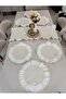 Ham Linen 7 Pieces Eyelet Embroidery Double Ruffle Set 6 Pieces Placemat I Supla + 1 Piece Ruffle Table Runner
