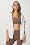 Hooded Zippered Oversize Ribbed Knitted Sweatshirt Lcr0098 Ekru - 3