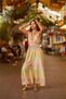 Green color halter neck backless silk rompers - 3