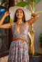 Pink Color Floral Pattern Halter Neck Backless Silk Dress - 7