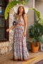 Pink Color Floral Pattern Halter Neck Backless Silk Dress