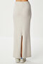 Soft Knitted Skirt with Slits Lub0226 Beige - 5