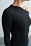Women's Asymmetrical Neckline Long Sleeve Blouse – One Shoulder Burgundy - Black - Ecru - 3