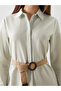 Green Striped Shirt Dress with Belt - 3