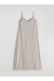Brown V-Neck Striped Rope Strap Dress - 6