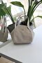 Women's Cream Straw Textured Double Handle Strap Shoulder Bag - 2