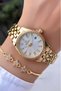 Original Guaranteed Calendar Steel Band Waterproof Gold Color Women's Wristwatch Gift Bracelet - 2