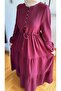 Layered Half-Patch Muslin Dress 5100 Burgundy - 4