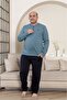 Men's Blue Plus Size 3 Button 100% Cotton Seasonal Long Sleeve Pajama Set with Pockets - 4