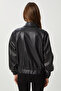 Faux Leather Bomber Jacket Lnt0011 Black - 6