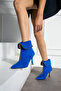 Monaco Cobalt Blue Suede Zipper Detail 7 cm Thin Heel Boots Bottie - 2
