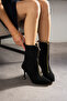 Monaco Black Suede Zipper Detail 7 cm Thin Heel Boots Bottie