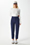 Women's Jeremy Tok Textured Ribbed Navy Blue Carrot Pants 5113