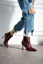 Elina Burgundy Leather with Rubber Detail 7 cm Thin Heel Boots Bottie - 2