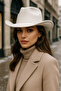 Women's White Curved Brim Cowboy Cashmere Panama Hat Spk1149 - 4
