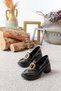 Women's Black Patent Leather Buckle Detailed 6 cm Heeled Lofer Shoes - 4