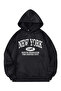Black New York Queens Hooded Oversized Sweatshirt
