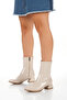 Beige Patent Leather Pointed Toe Short Thick Heeled Casual Boots - 4