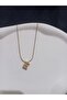 Curved Steel Zircon Stone Letter Necklace - 5