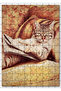 Cakasepetim Retro Cat Reading a Book Printed Visual 120 Piece Puzzle Jigsaw Puzzle Mdf (Wood)