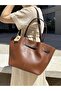 Women's Leo Model Nubuck Lock Detailed Hand and Shoulder Bag - 2