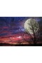 Cakasepetim Red Cloudy Skies, Bare Trees and Super Moon 500 Piece Puzzle Jigsaw Mdf (Wood)