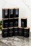 12 Pieces 250 ml Vacuum-Sealed Bamboo Wooden Lid Black Acrylic Spice Jar Set with Label Gift