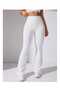 Ecru Color Waist Folded Flare Spanish Leg Pants, Waist Folded Leggings - 4