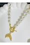 Gold Color Pearl Chain Fishtail Steel Necklace