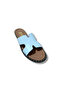 Women's Genuine Leather H Model Single Strap Slippers Sandals with Staple Detail - 8