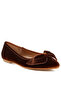 Women Velvet Bow Ballerinas in Bronze - 2