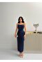Navy Strapless Beaded Embroidered Mdii Evening Dress - 3