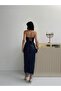 Navy Strapless Beaded Embroidered Mdii Evening Dress - 4
