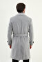 Straight Slim Fit Wide Collar Belted Double Breasted Cashmere Long Men's Coat Gray - 21303.24K - 5
