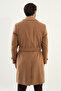 Straight Slim Fit Wide Collar Belted Double Breasted Cashmere Long Men's Coat Camel - 21303.24K - 5