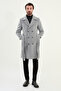 Straight Slim Fit Wide Collar Belted Double Breasted Cashmere Long Men's Coat Gray - 21303.24K - 3