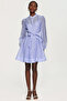 Women's Long Sleeve Stone Button Purple Silk Shirt Dress - 3