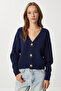 Star Buttoned Knitwear Cardigan Lnx0011 Dark Blue