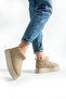 Mini Tan Suede Thick Sole Women's Boots with Fur Inside on Sale