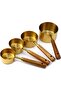 (4 Pack) (Gold Metal) Measuring Spoon Set (Authentic Wooden Handle) - 6