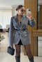 Aisha Gray Textured Premium Belted Blazer - 5