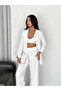 Collared Buttoned Long Sleeve Shirt Pants Double Set - White